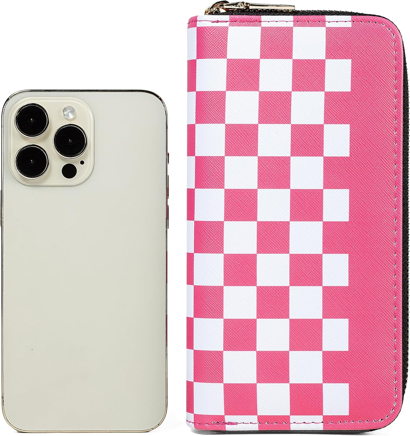 Women's Checkered Wallet, Large Capacity Highland Purse, 2 Zippers Card Cases and Money Organizers for Ladies (Grid Pink) - Image 5