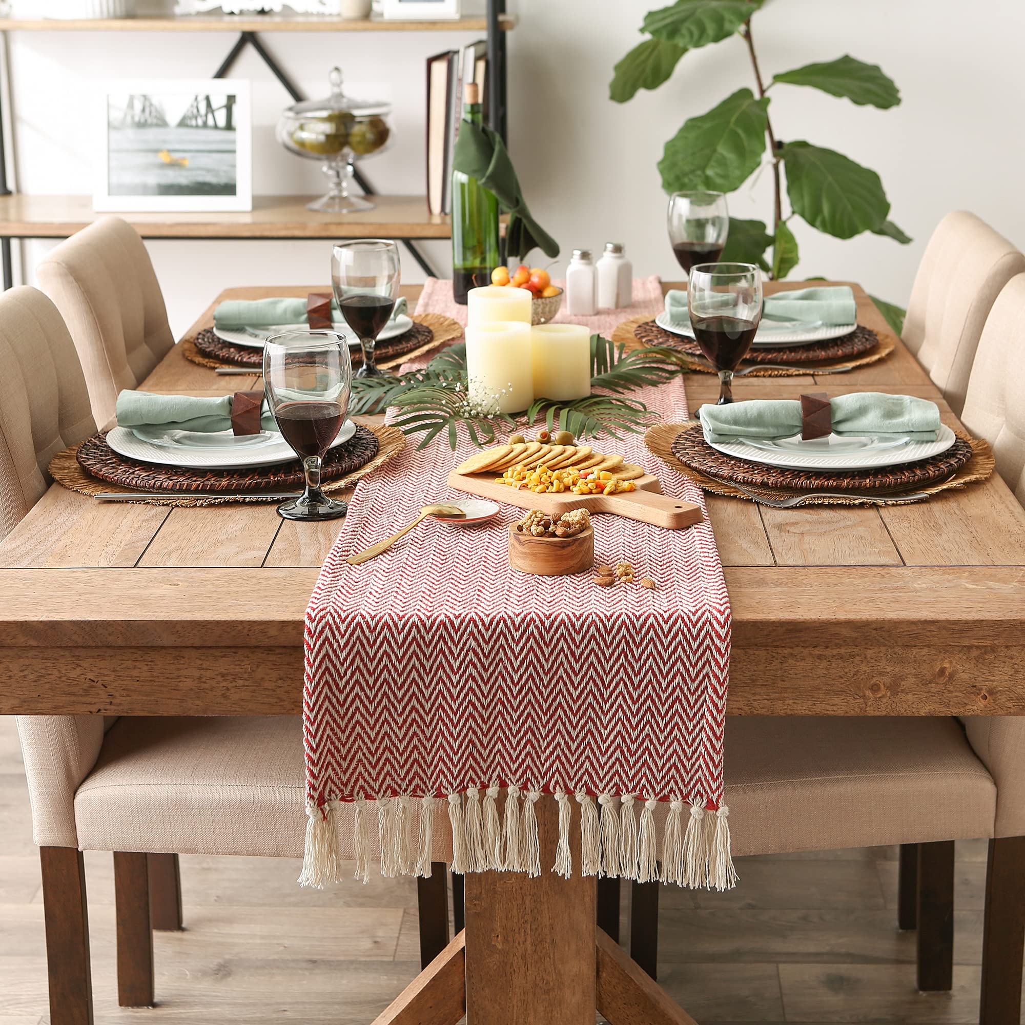 DII Woven Basic Tabletop Collection, Chevron Table Runner, 15x72, Barn Red, 15x72" - Image 2