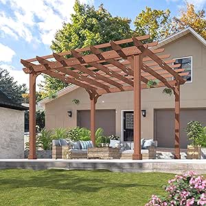 BlueWish 12'x12' Cedar Pergola with Solid Frame and Slatted Roof