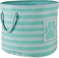 Vista 12 de Bone Dry - Cubo de almacenamiento para mascotas con parche de pata rayado, pequeño redondo, gris, para razas medianas