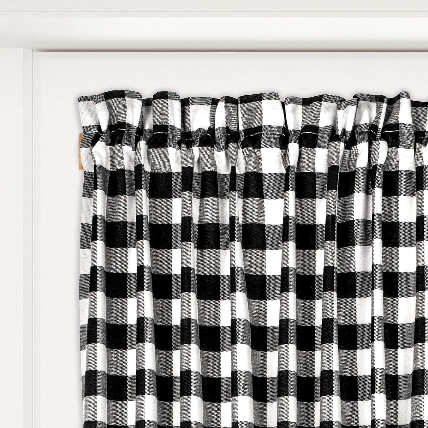 Buffalo Plaid Window Door Curtains Cotton French Door Curtains Panels Dual Rod Pocket for Living Room Patio Sliding Glass Door Window, 54 Wx72 L, White Black Grid
