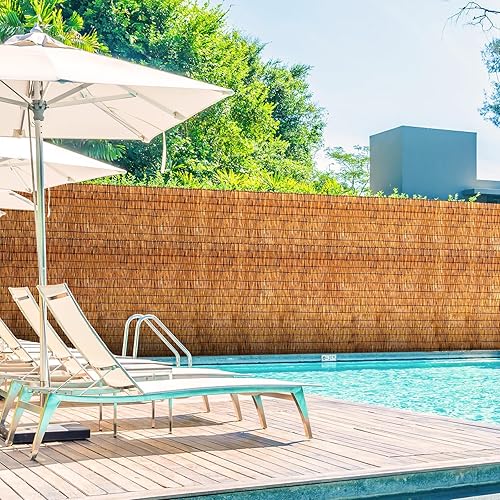 Natural Reed Fencing Rolls,6FT X 16.4FT Reed Screen Curtain Fence Covering Privacy Bamboo for Outdoor Backyard Patio Garden Decorative Fence (Brown)