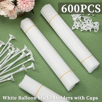 Chivao 600 Pcs Plastic Balloon Sticks with Cups for Party Decor,None