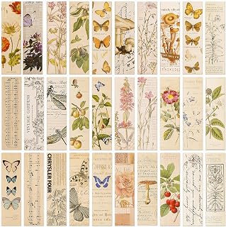 30Pcs Vintage Paper Bookmarks, Butterfly Flower Themed Book Marks for Book Lovers Vintage Aesthetic Bookmark for Men Women Unique Bulk Bookmarks for Students, Classroom Gifts, Reading Present