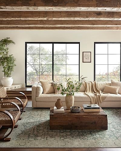 Miniatura 2 de Magnolia Home by Joanna Gaines x Loloi Sinclair SIN-05 Collection - Alfombra de muestra lavable a máquina, color jade y arena, 18 x 18 pulgadas