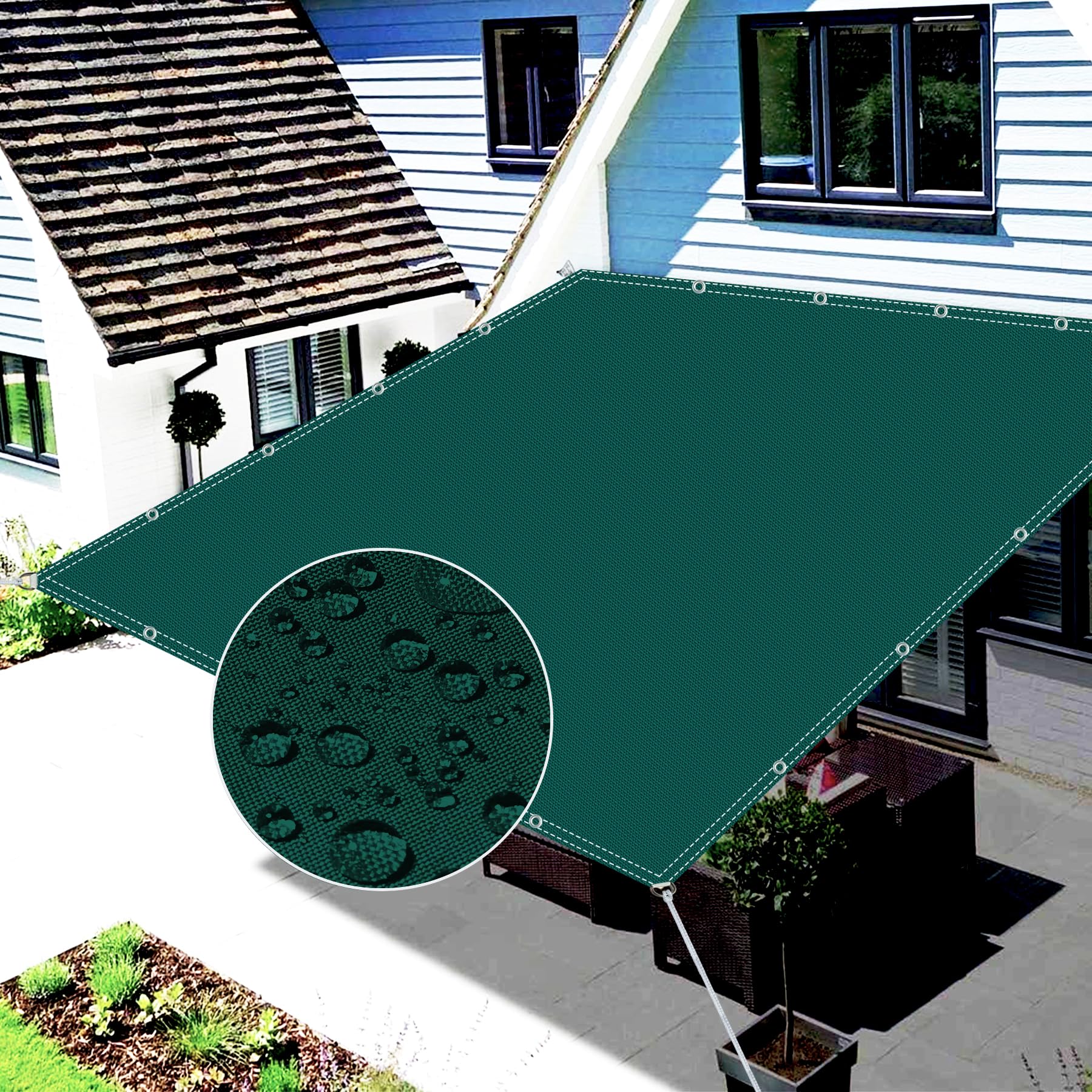 sonnensegel rechteckig mit ösen wasserdicht3.8x3.5mOxford-StoffSonnenschutz BalkonAnti-Peeping, Wasserdicht, Staubdicht, Uv-Schutz-DunkelgrüN