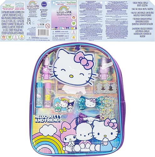 Miniatura 9 de Hello Kitty and Friends - Juego de mochila rellena de maquillaje Townley Girl con 12 piezas, incluye brillo de labios, esmalte de uñas, piedras de