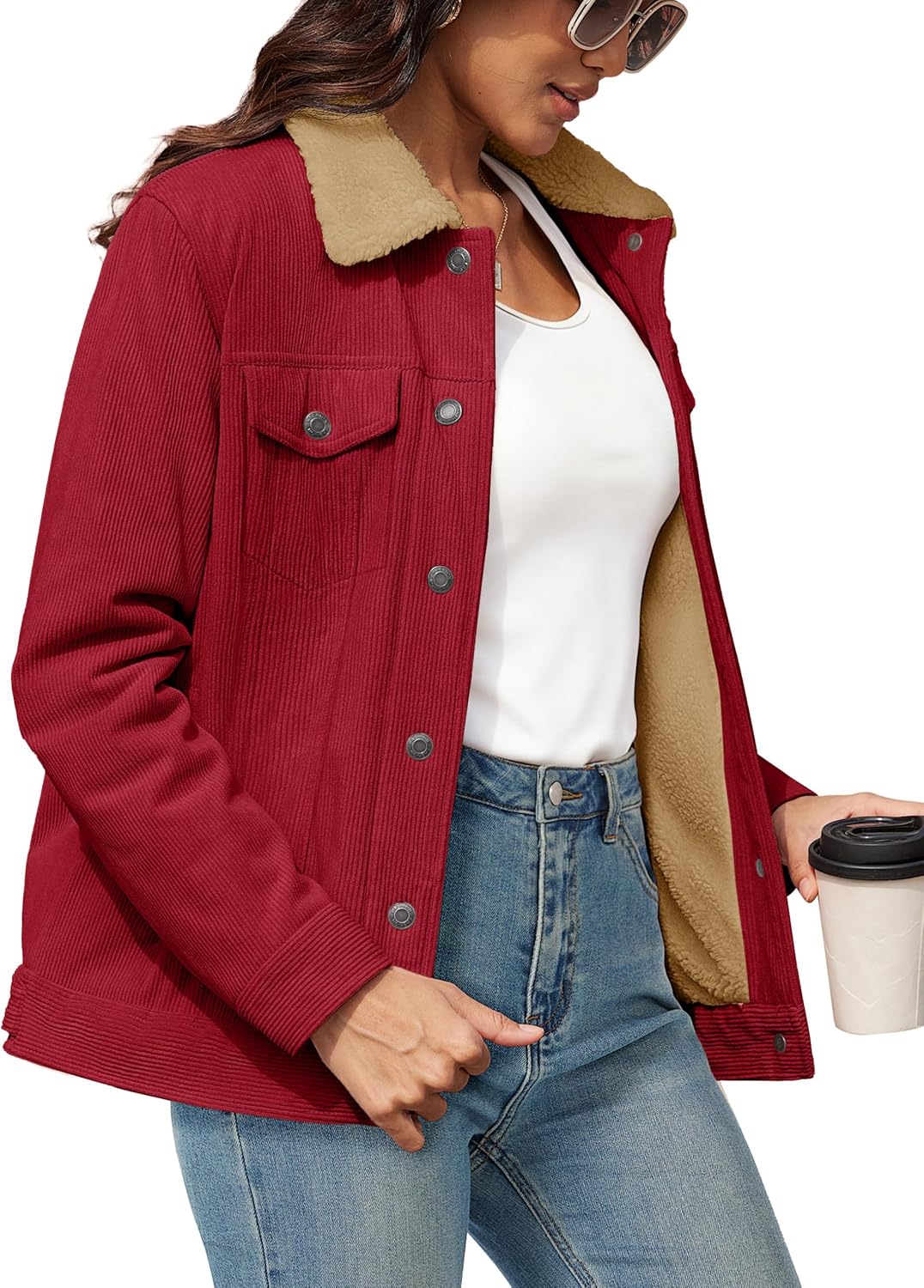 YUCOLEN Corduroy Jacket for Women Sherpa Fleece Lined Jacket Button Down Shacket Warm Winter Western Coat 2026 Trendy