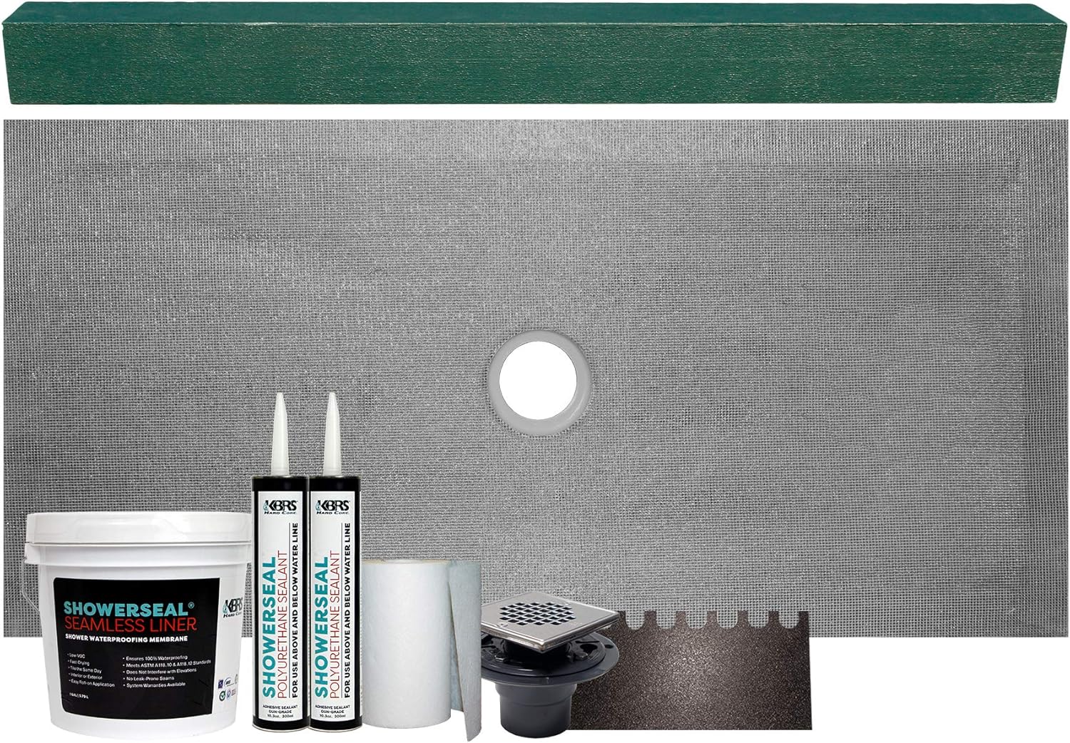 Tile Shower Base Kit Cut-to-Fit 34" x 60" Center Drain Includes: Shower Pan, Adjustable 4" x 4" x 61" Shower Curb, Waterproofing Accessory Kit, and Square Stainless Steel Shower Drain Tile Shower Base Kit Cut-to-Fit 34" x 60" Center Drain Includes: Shower Pan, Adjustable 4" x 4" x 61" Shower Curb, Waterproofing Accessory Kit, and Square Stainless Steel Shower Drain