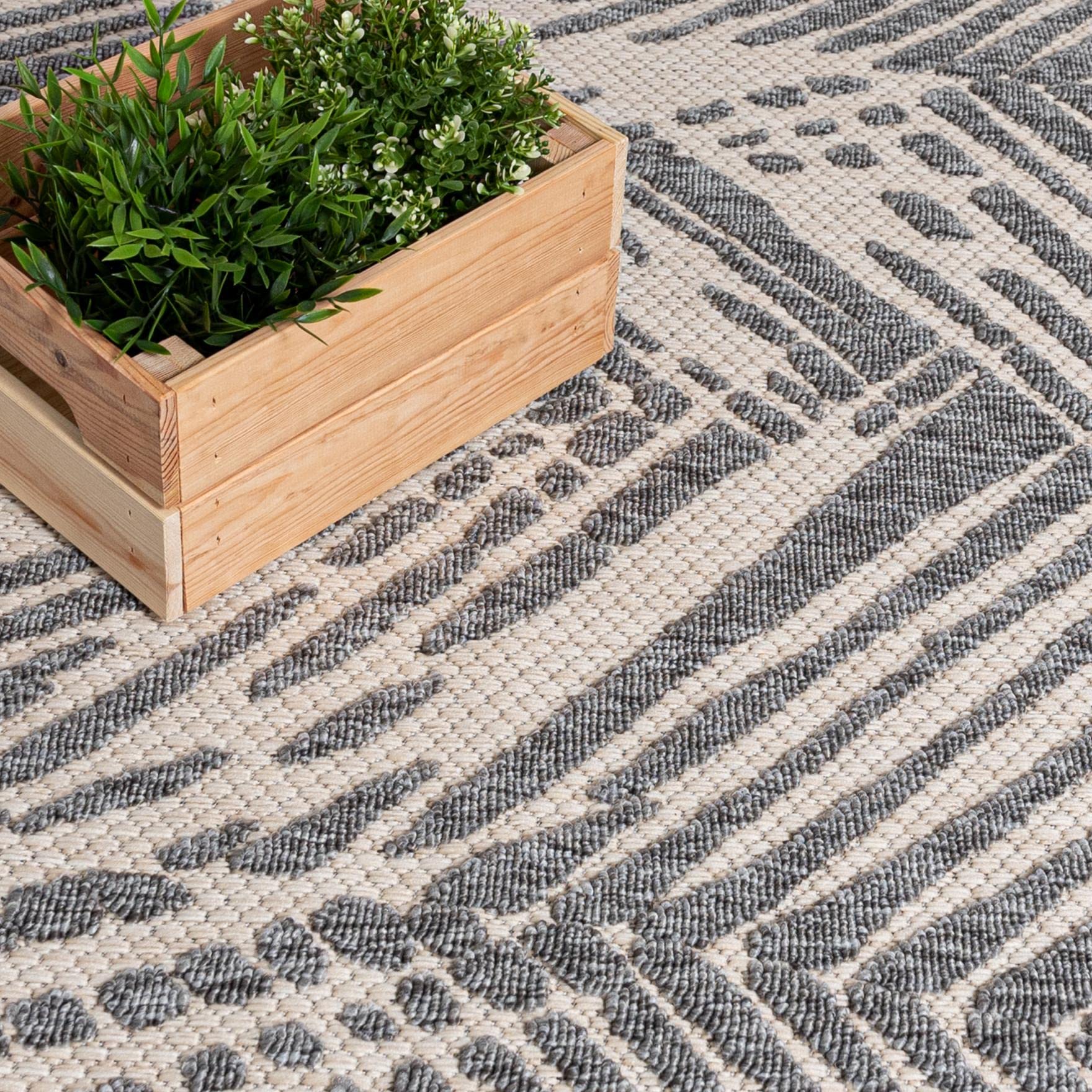 Mazovia Tapis Abstrait Exterieur Terrasse, Balcon Moderne - Grand Tapis Exterieur - Tapis d'Intérieur et d'Extérieu Outdoor - Terrasse Grande Taille Résistant Aux Intempéries - Beige Gris 140 x 200 cm