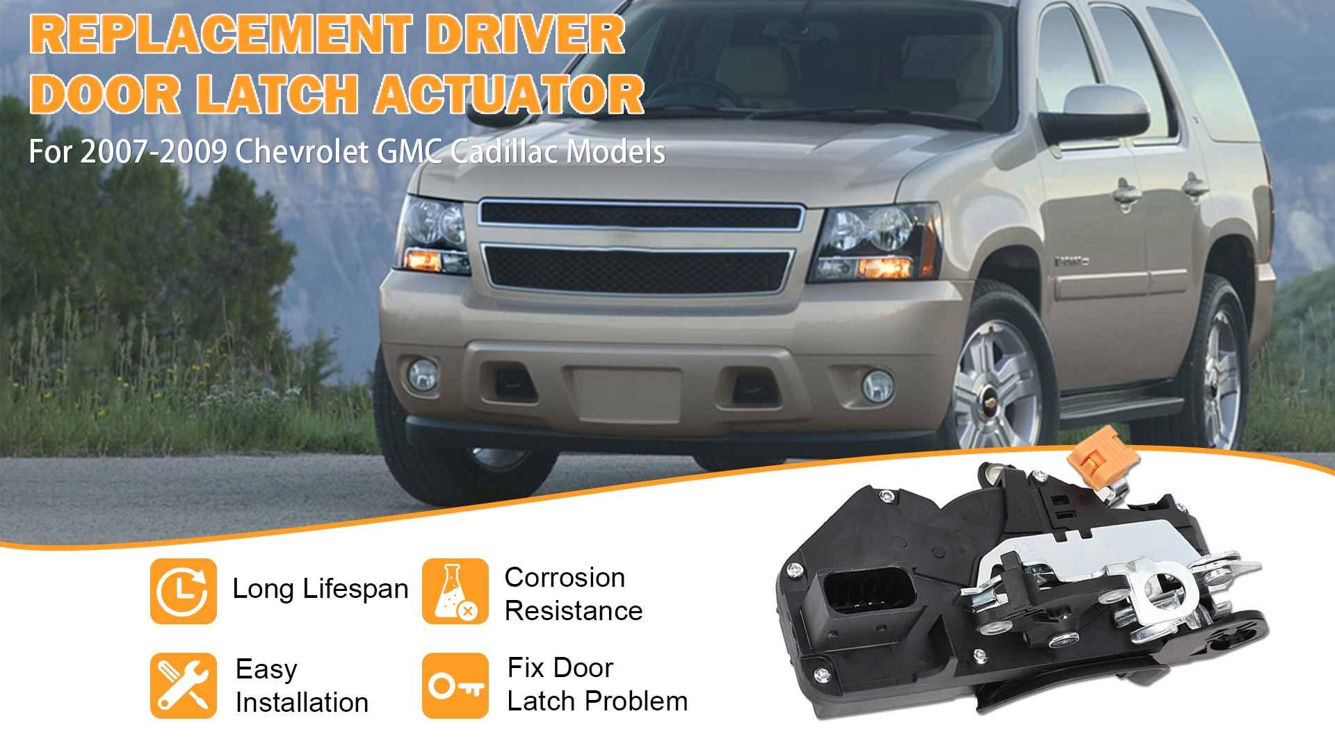 Image of Front Left Driver Side Door Lock Actuator Motor Assembly 931-303 25876382 | For 2007-2010 Chevy Silverado Sierra 1500 2500 3500 HD, Tahoe, Suburban, Yukon, Avalanche, Escalade Replaces 20783846