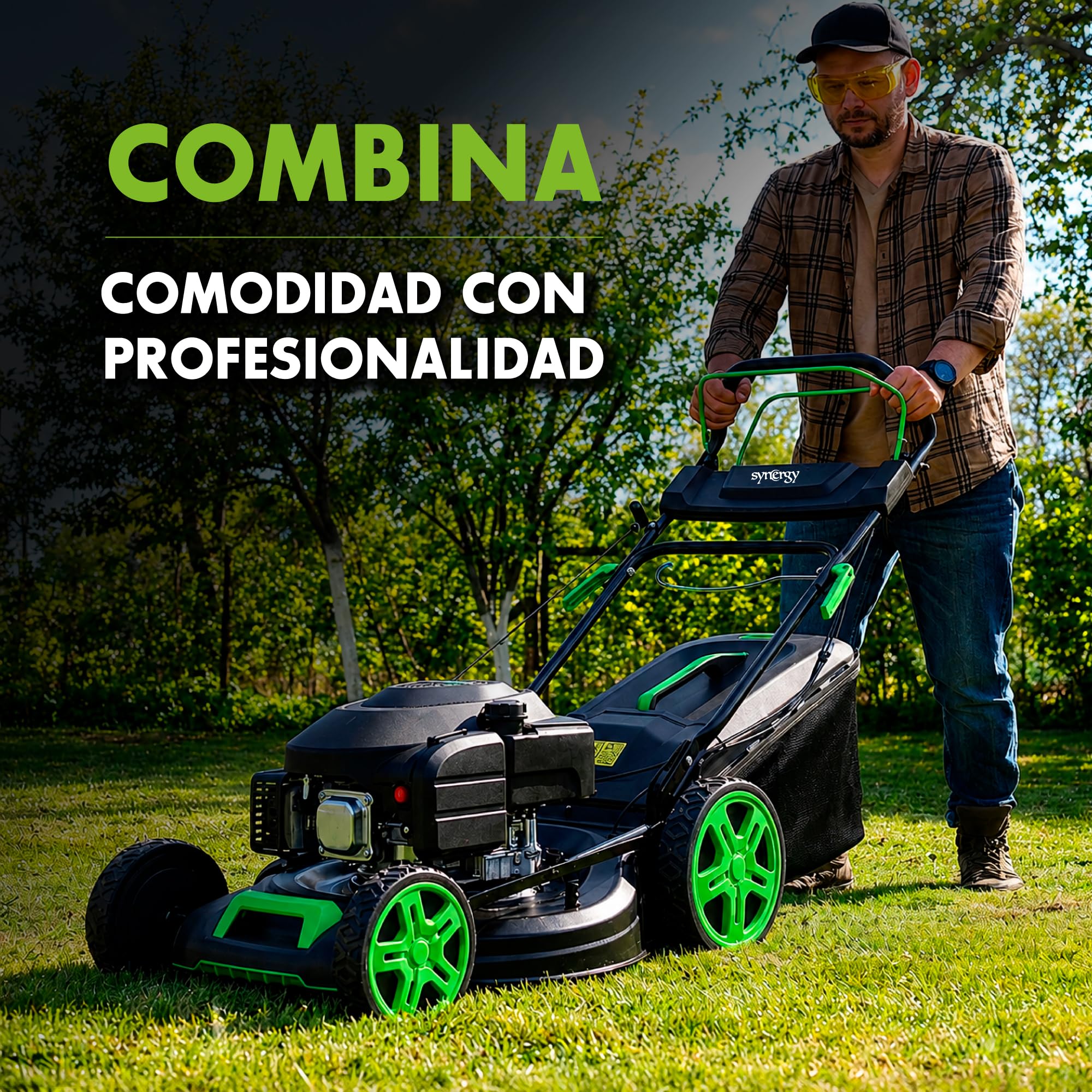 Cortacésped Gasolina autopropulsado 200cc 51 cm con Mulching y Saco 65l, chasis metálico Reforzado. Corta césped rápidamente sin Esfuerzo con su tracción Trasera. cortacésped Gasolina Profesional