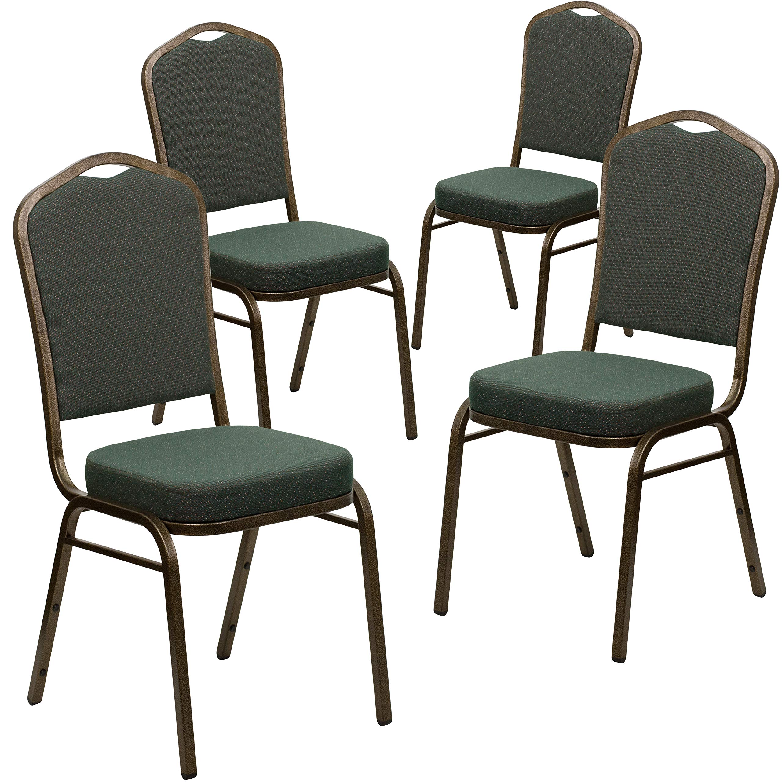 Flash Furniture Green Patterned Fabric/Gold Vein Frame / Set of 4 / Classic Stacking Chairs