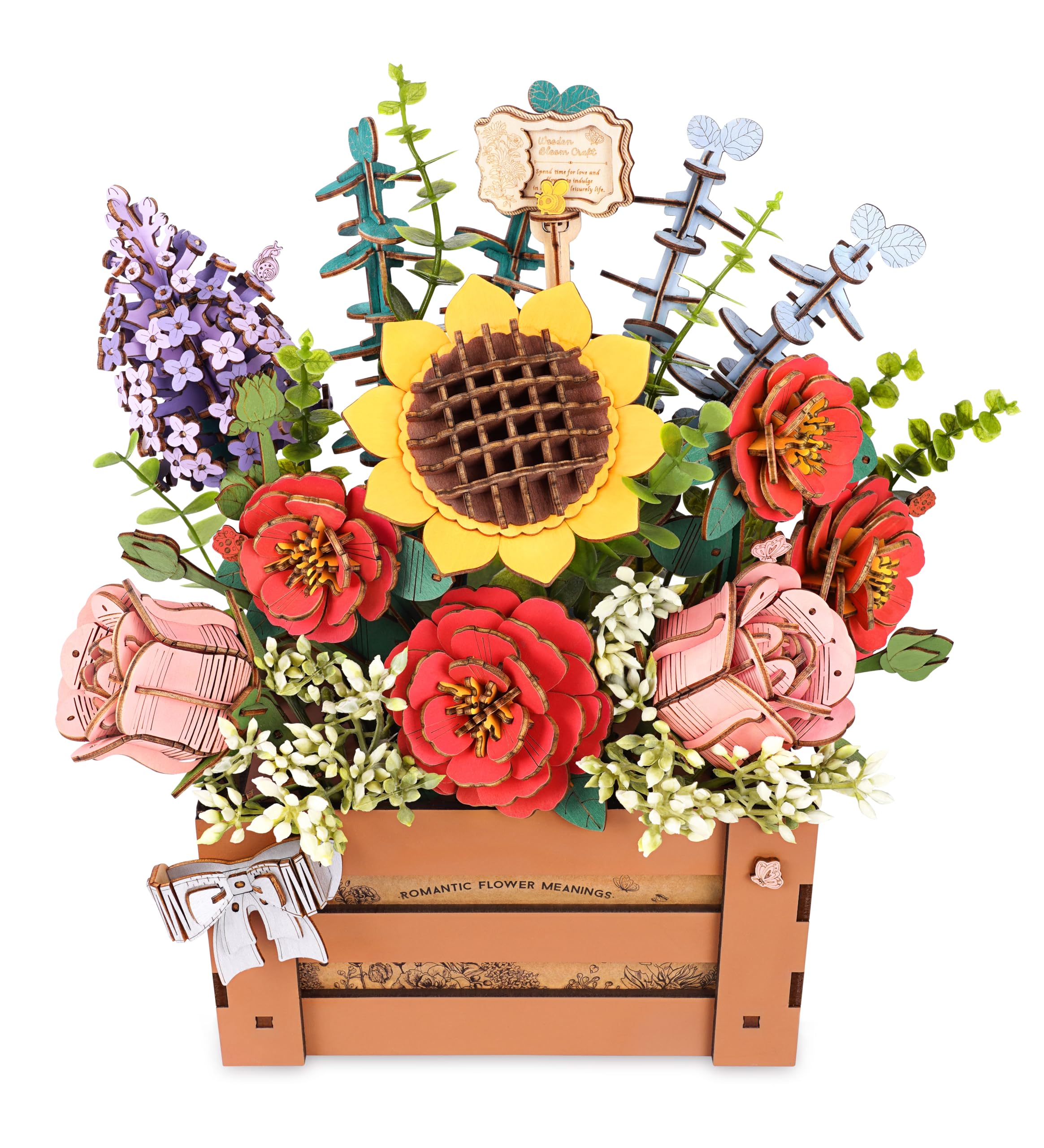ROWOOD Puzzle De Fleurs 3D En Bois Avec Vase, Idéal Pour La Decoration De La Maison Kit De Modele De Fleurs Artificielles Pour Adultes Et Enfants Pour Construire Des Cadeaux Creatifs Pour Femmes