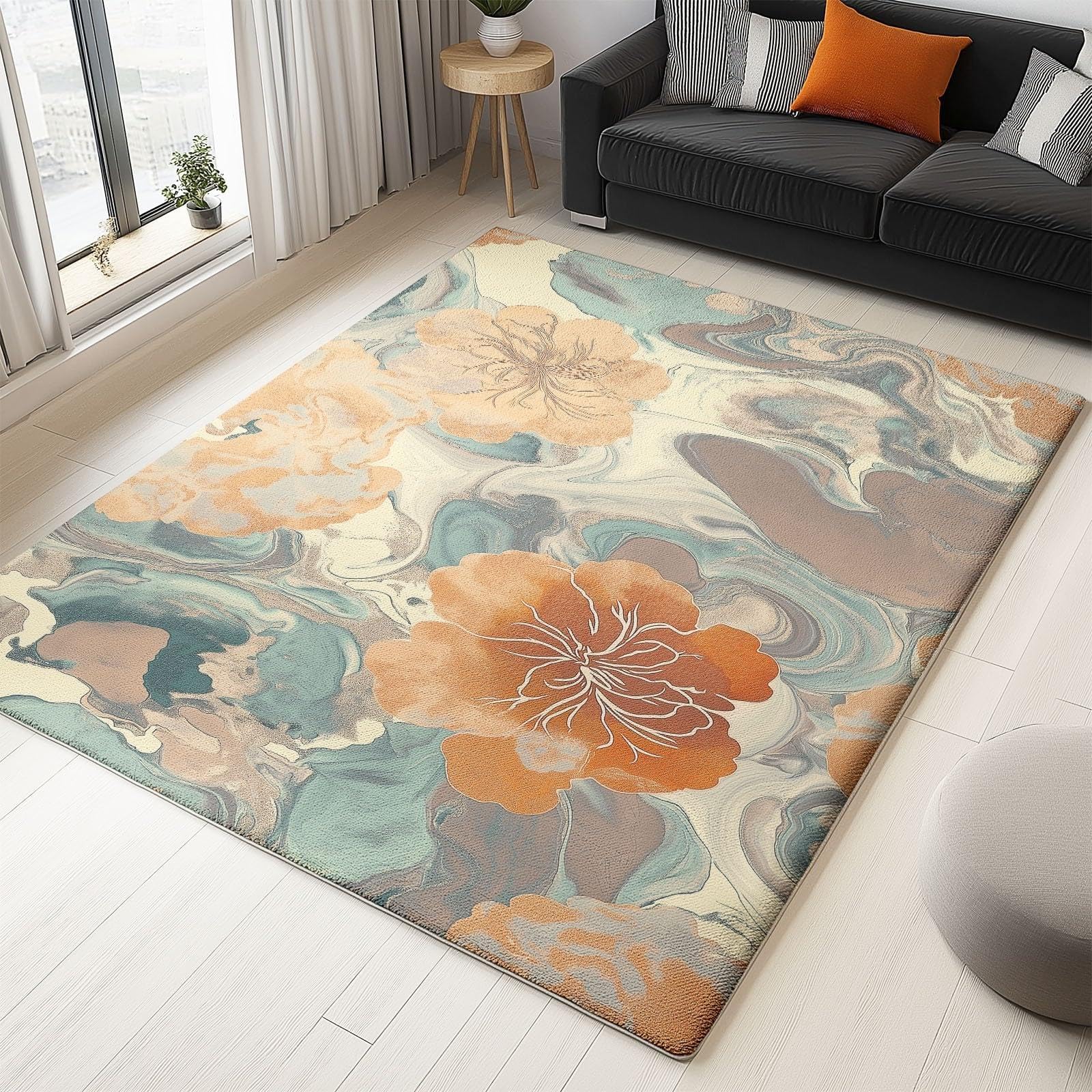 Tapis fleurs roses et beige 180x280cm de salon au style rétro chic