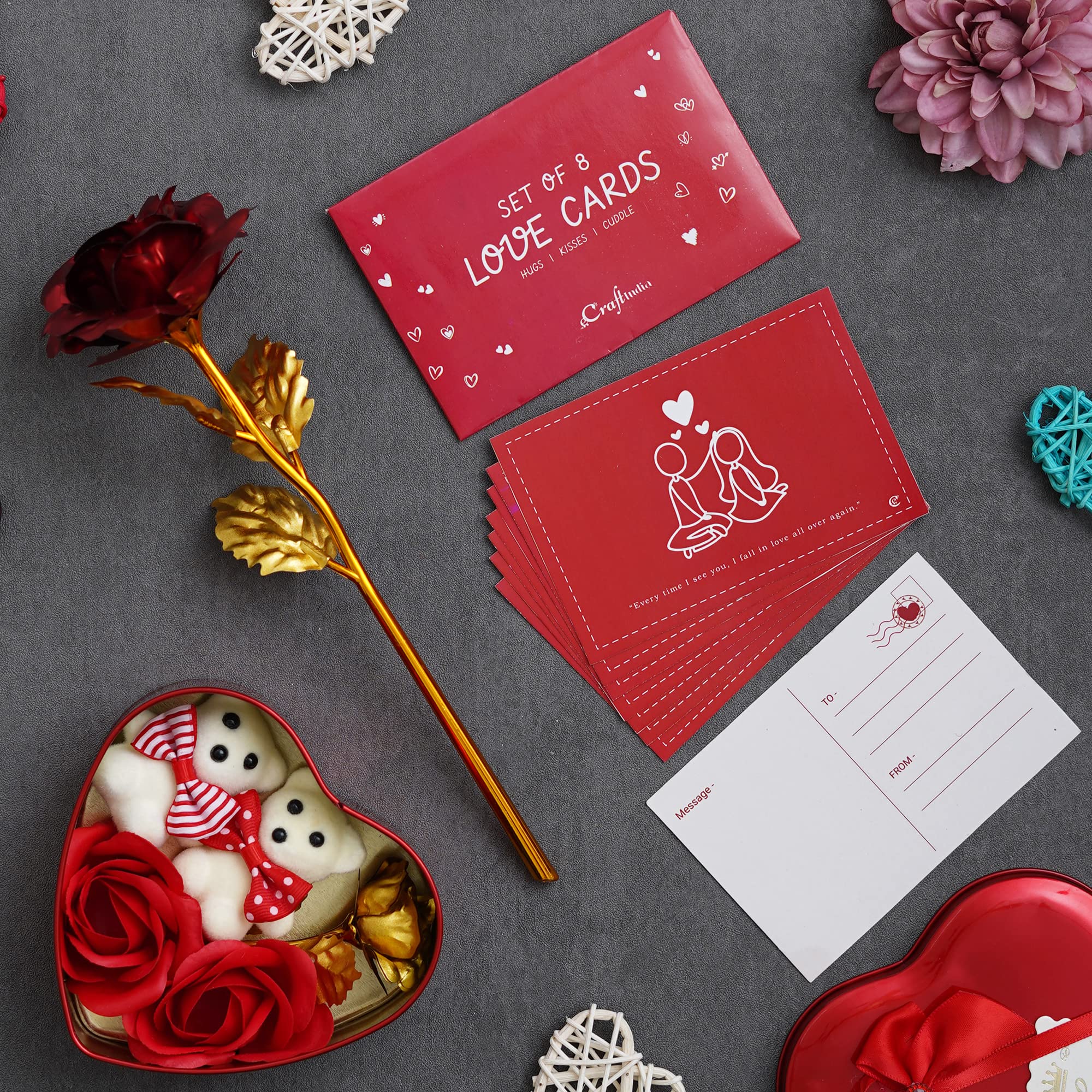 eCraftIndia Valentine Combo of Pack of 8 Love Gift Cards, Golden