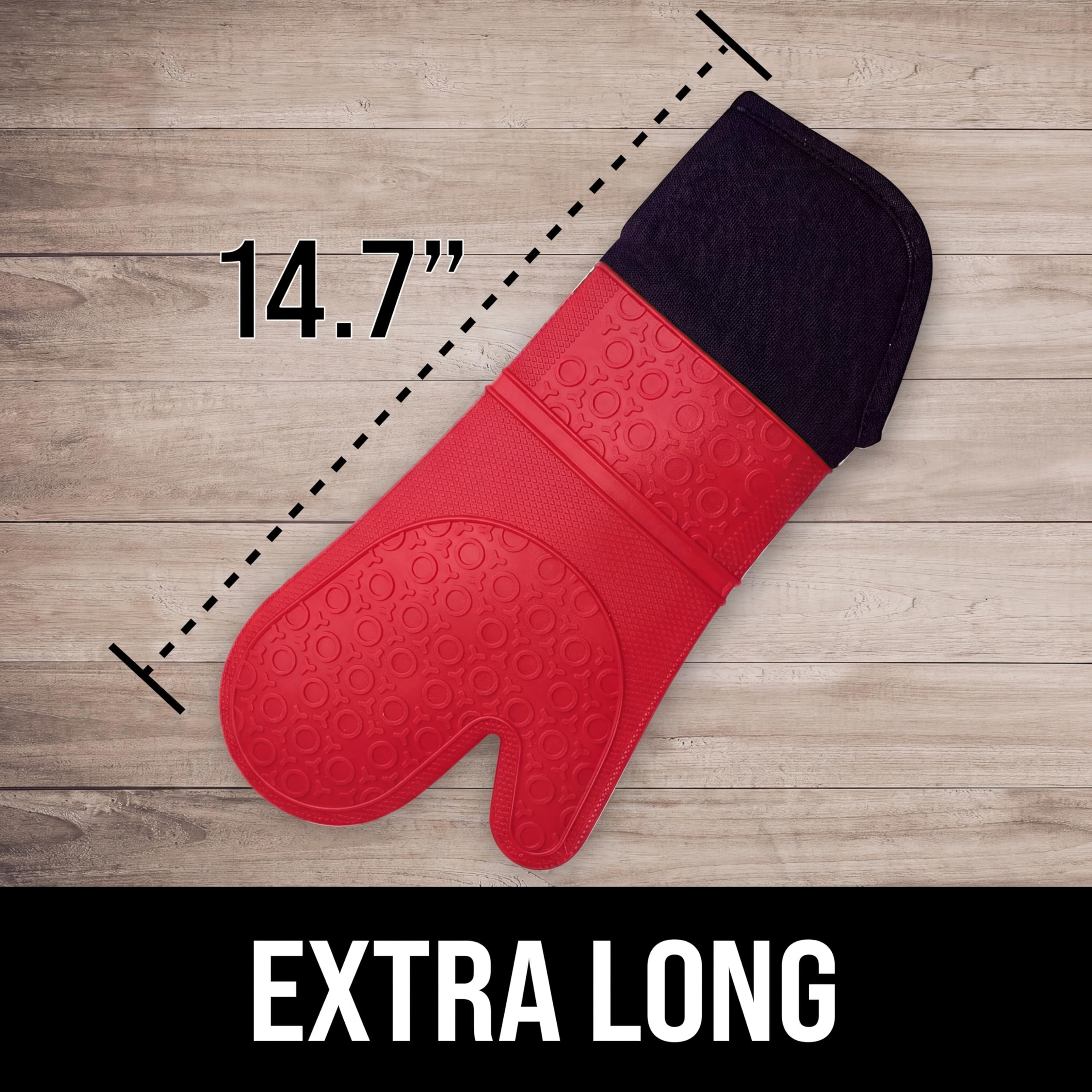 HOMWE Paire de Gants de Cuisine Professionnels Extra Longs en Silicone avec Doublure matelassée, résistants à la Chaleur, Gants de Four Flexibles, Rouge, 37,8 cm