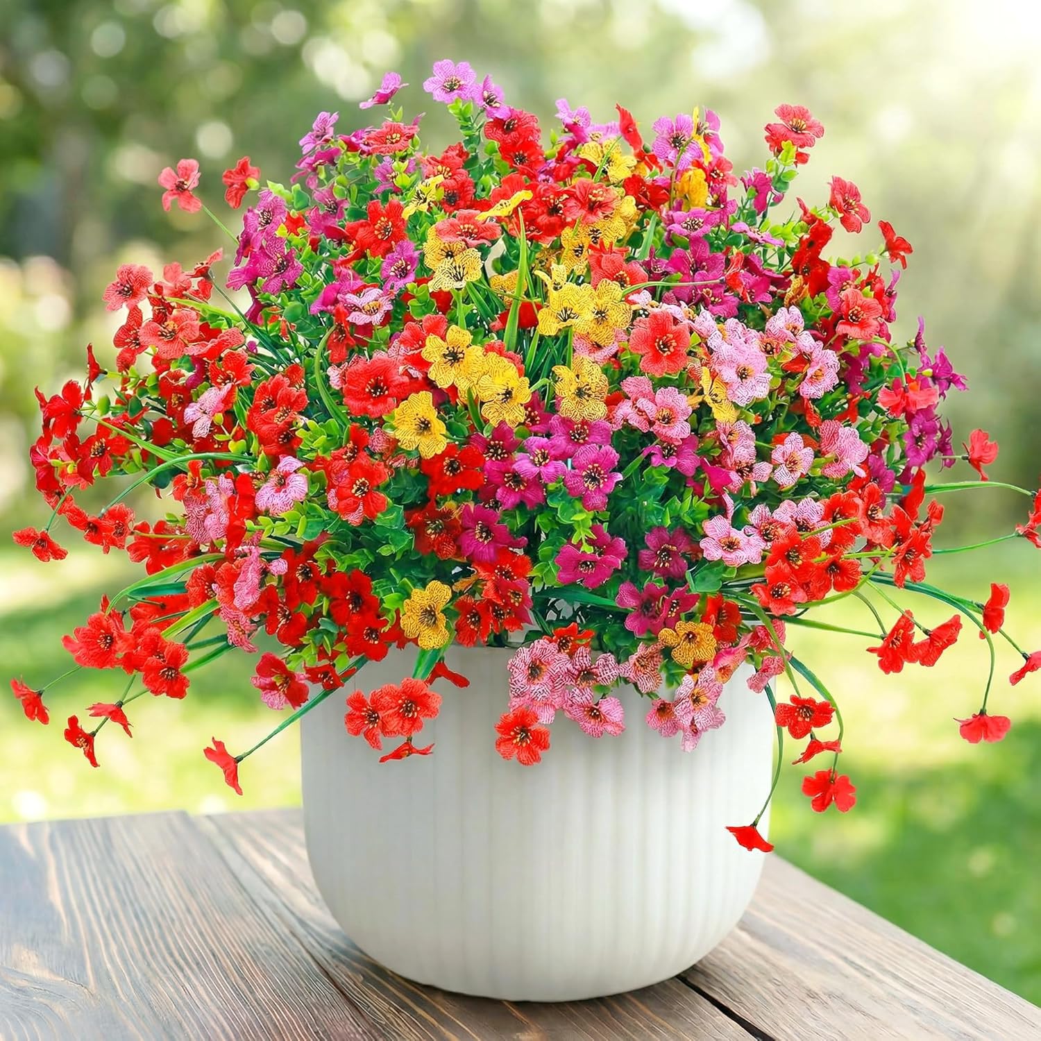 Kingsboomy Artificial Flowers for Outdoors, Faux Plants Flowers, 20 Bundles Silk Colorful Fake Flowers Eucalyptus Realistic UV Resistant for Outside Home Planter Porch Patio Yard Decor (20, 5 Colors)