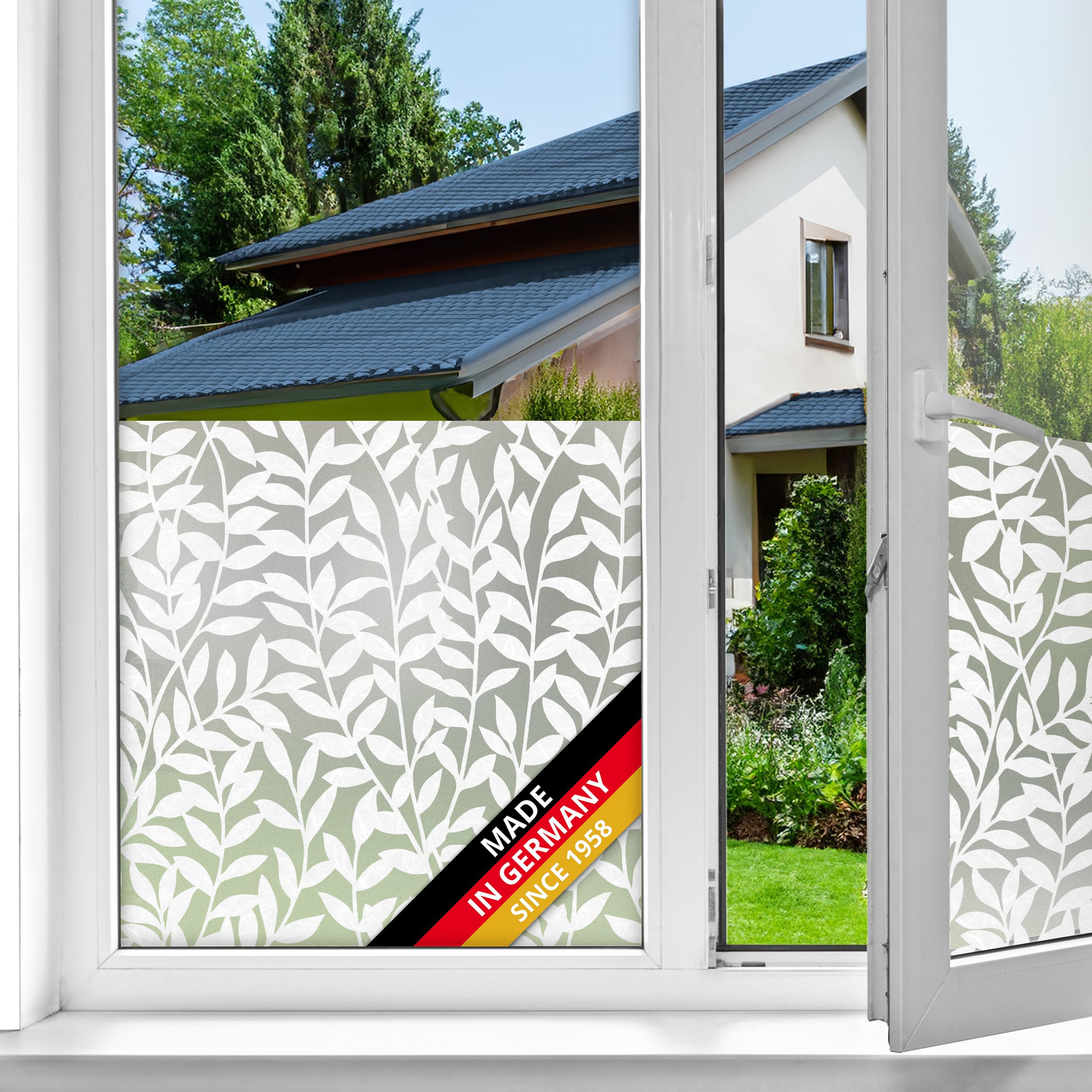 d-c-fix window film privacy Jane – 67,5cm x 1,5m – static vinyl films for glass windows with a modern floral design – self-adhesive, opaque, frosted, decorative for bathroom, home & kitchen