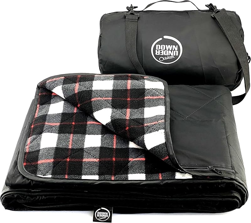 DOWN UNDER OUTDOORS Manta impermeable de forro polar o sherpa para estadio de 350 GSM | Grande extra grueso, resistente al viento, acolchado, lavable a máquina, camping, picnic y al aire libre, playa, perro, bolsillo secreto, 82 x 55 pulgadas