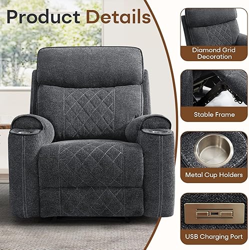 Miniatura 4 de Juego de sofá reclinable eléctrico de 3 piezas con puerto de carga, incluye 2 sillas eléctricas individuales y un sofá reclinable de 3 plazas