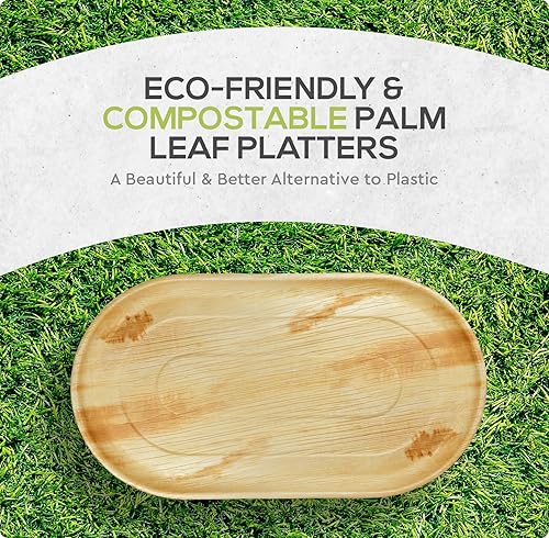 Miniatura 8 de Koalalove - Bandejas desechables de hoja de palma de bambú para charcutería, queso, fruta, tablas desechables extra grandes, compostables y