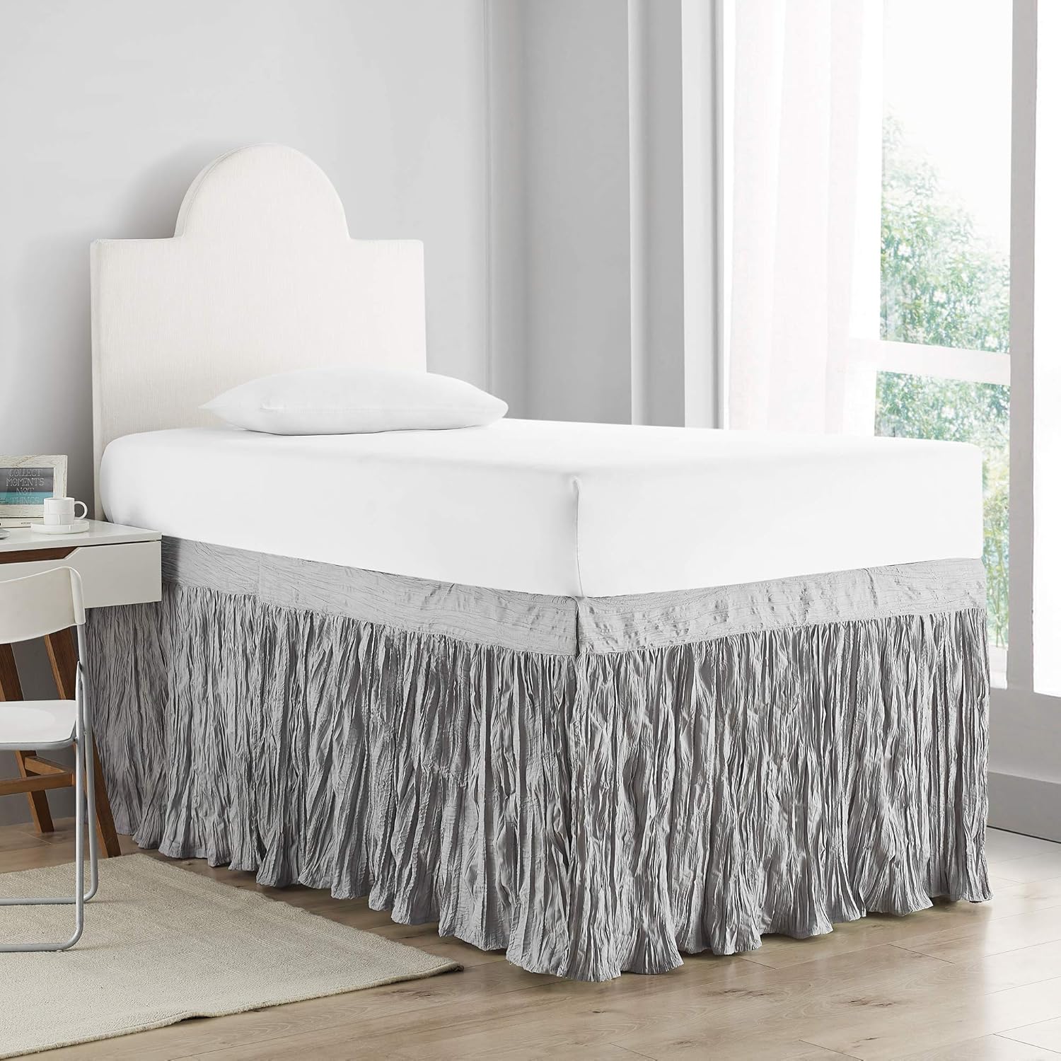 DormCo Crinkle Bed Skirt Twin XL (3 Panel Set) Alloy