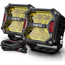 BEAMTECH Yellow LED Pods 4 Inch 120W 14400LM Spot Beam Driving Work Light with Wiring Harness Off Road Lights for ATV UTV SUV Truck Pickup Boat