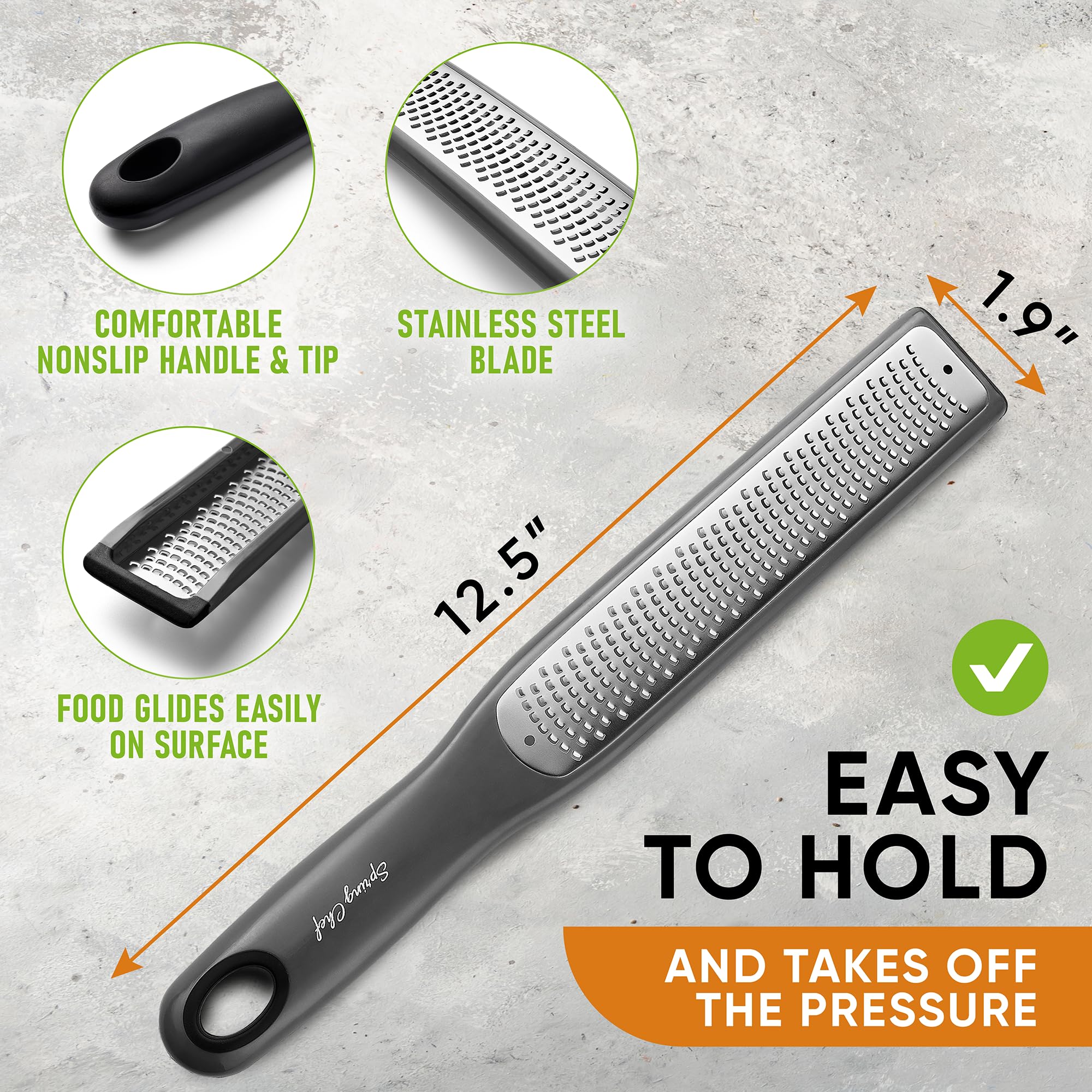 Spring Chef Stainless Steel XL Box Grater & Premium Lemon Zester - 2 Product Bundle - Gray - Image 9