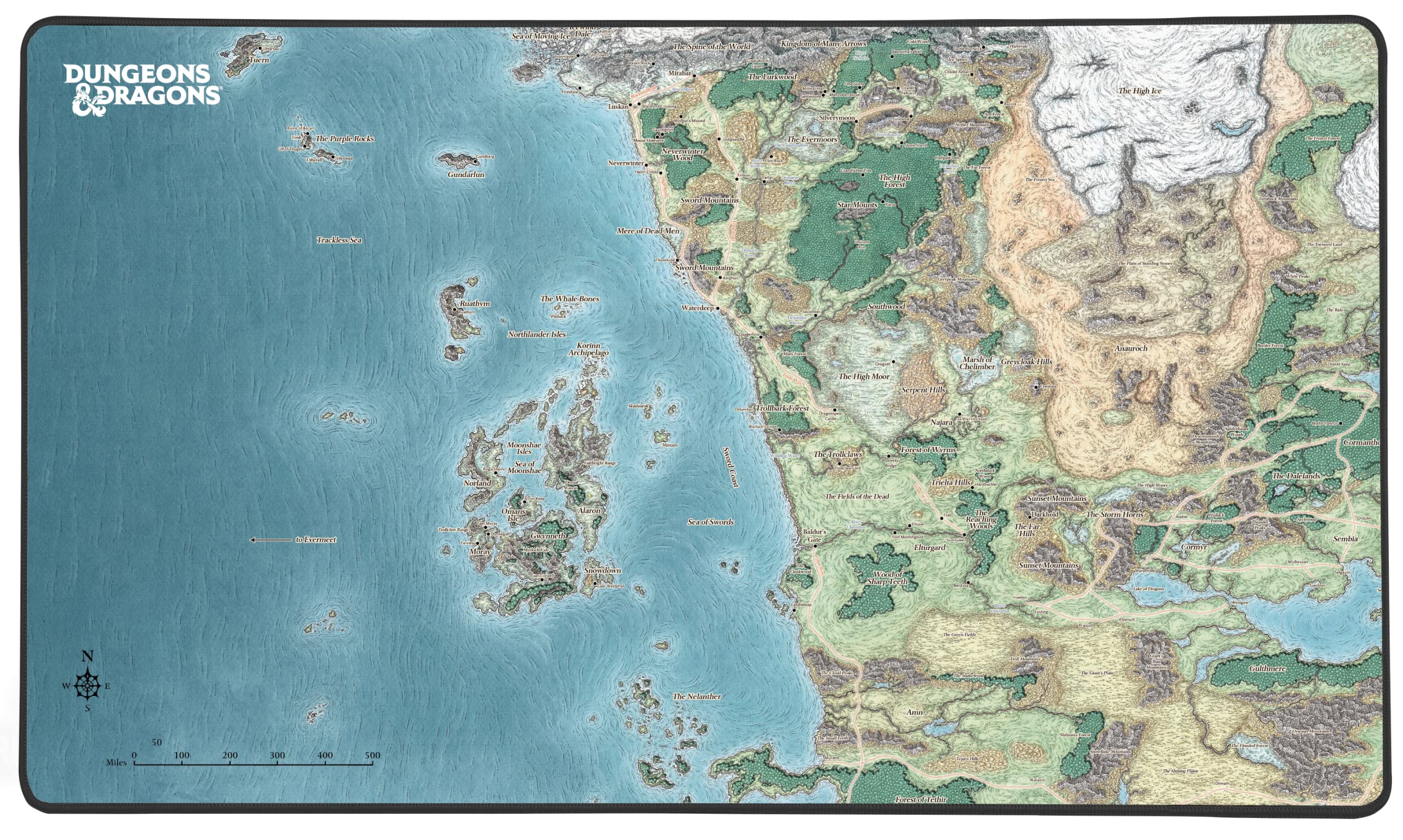 Konix Dungeons & Dragons Tappetino per mouse gaming XXL 80 x 46 cm - Base antiscivolo - Design Mappa di Faerûn
