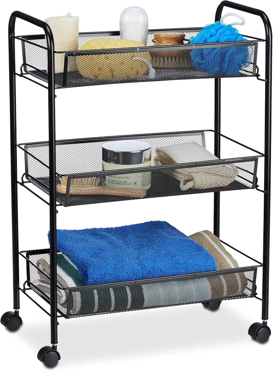 Carrello Portavivande Relaxdays - 3 Ripiani, 4 Ruote, Acciaio Argento - Foto 5