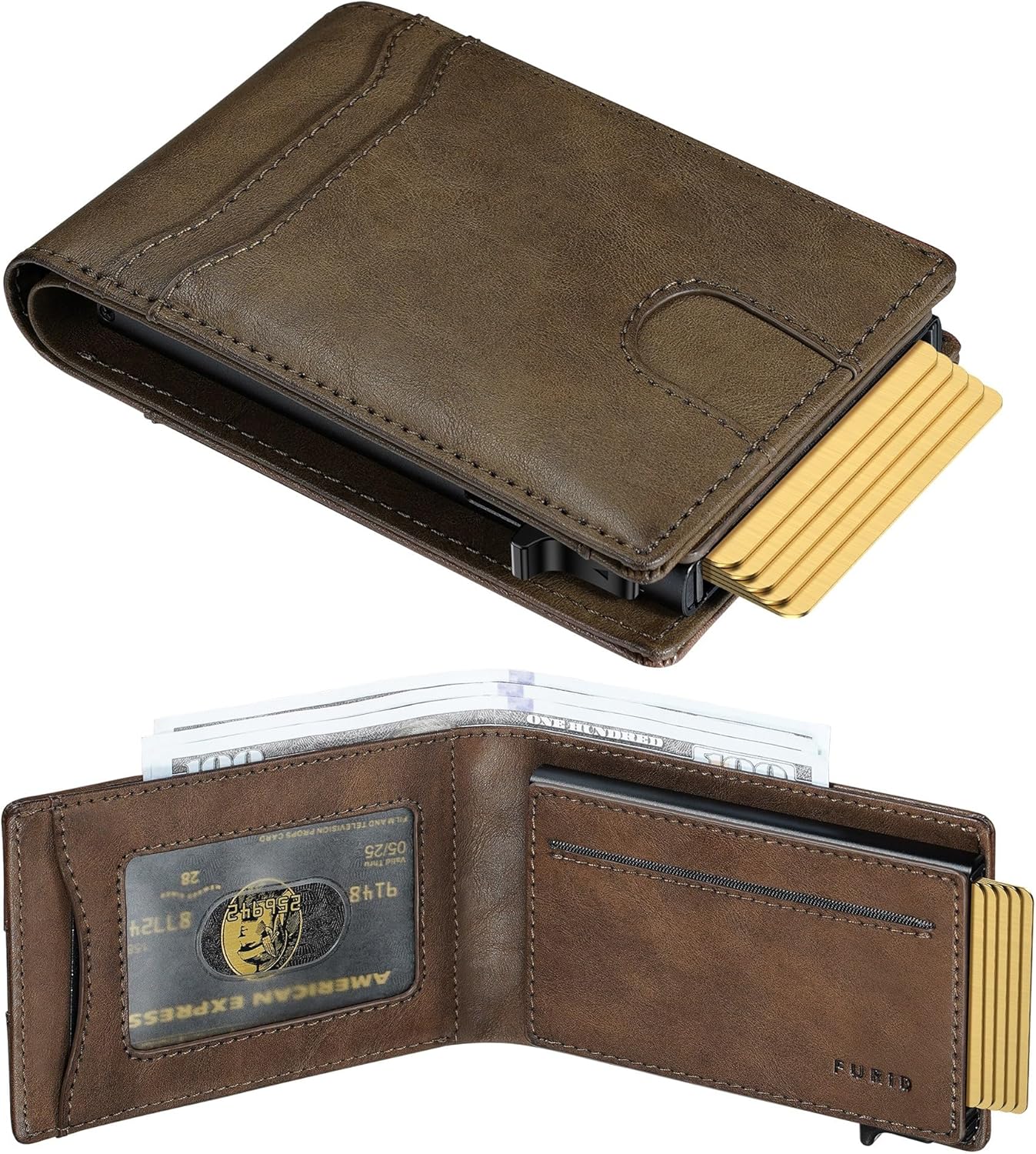 furid Card Wallet For Men Slim: Smart Rfid Minimalist Front Pocket Pop Up Wallet with ID Window - Stocking Stuffers Gifts Boxed for Husband Father at Birthday Anniversary