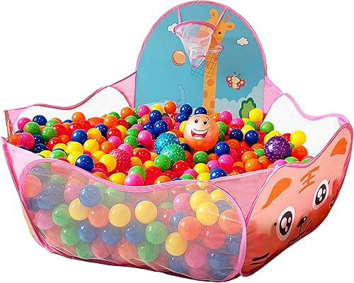 KingBee Tienda de campaña desplegable para niños, piscina en el océano, corralito con aro de baloncesto, juguetes de regalo para niños y niñas de 3,