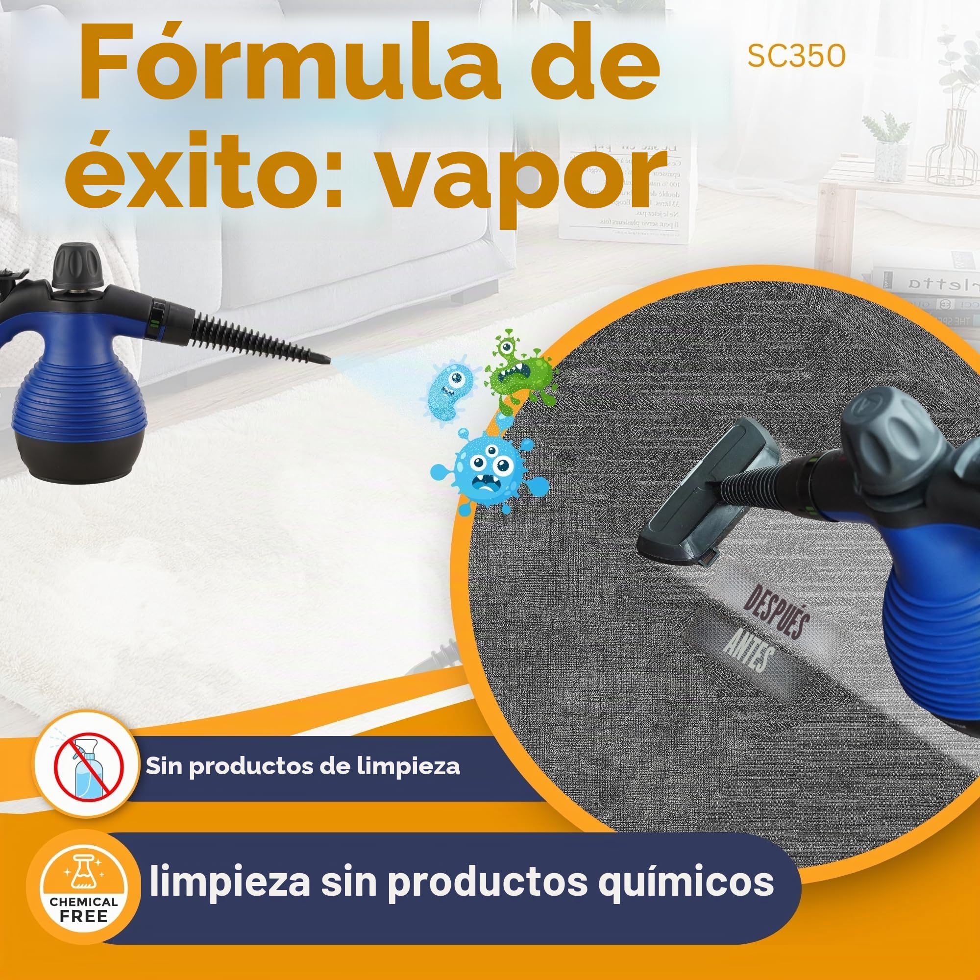 Verano VAL SC350-1050 W - Dispositivo portátil con muchos accesorios, limpieza a vapor a 110 °C, sin productos químicos, contra suciedad y grasa en azulejos, ventanas, certificado GS