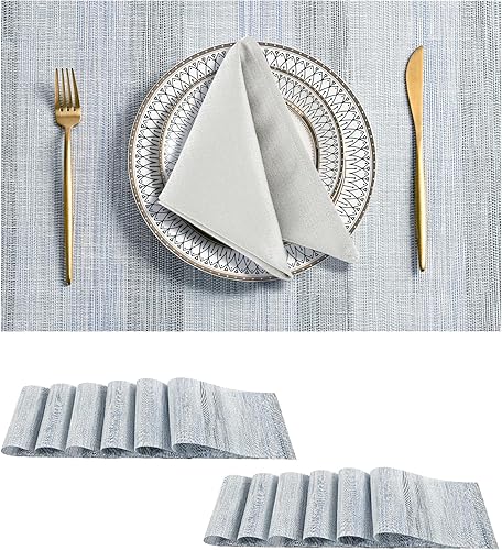 Miniatura 163 de Leetaltree - Juego de 6 manteles individuales, resistentes al calor, antideslizantes, para mesa de comedor, lavables, duraderos, tejido de PVC Azul