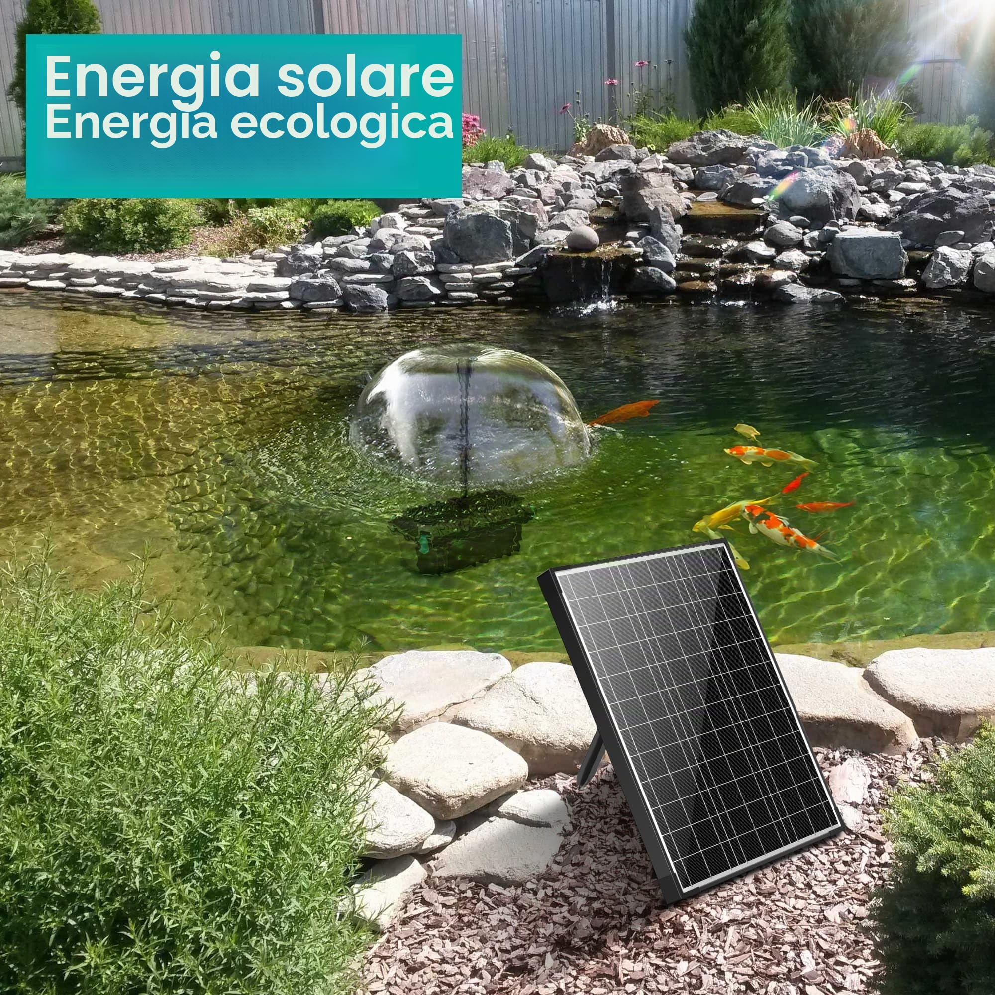 Biling Filtro solare per laghetto completo con pompa, 20 W, 875 l/h, pompa solare per laghetti e cascata fino a 1200 l, gioco d'acqua solare, fontana solare per esterni, piscina, giardino