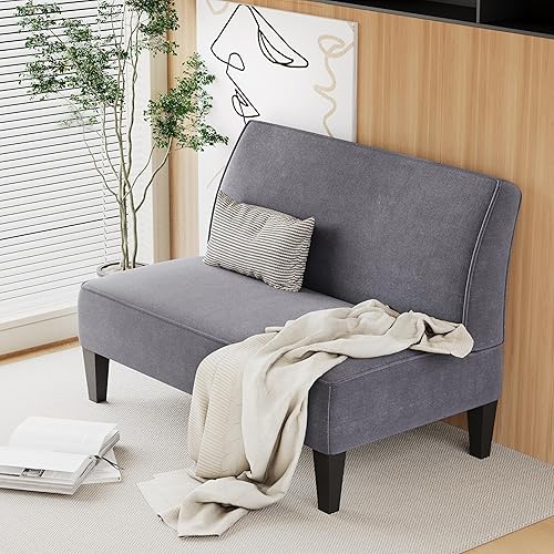 Miniatura 4 de Alunaune Sofá de dos plazas tapizado para sala de estar, moderno sofá pequeño sin brazos, sofá de dormitorio, sofá acolchado de lino, banco de dos