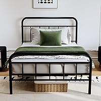 Easllre Twin Size 14-Inch Metal Bed Frame with Upholstered Headboard - Heavy Duty, No Box Spring Needed, Easy Assembly, Grey