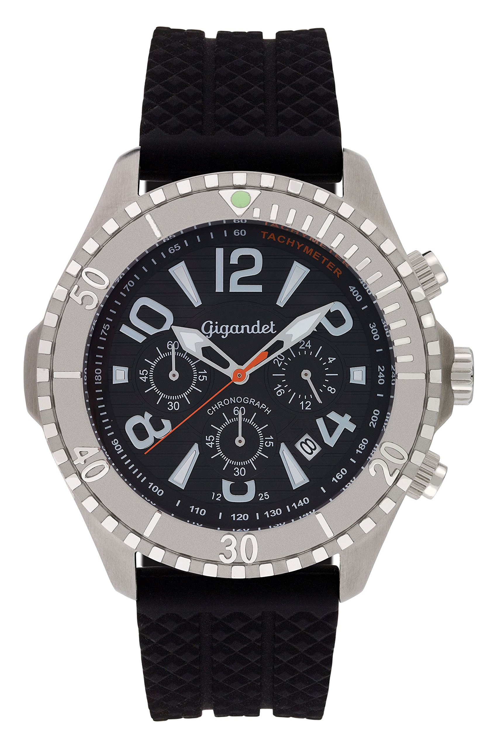 GigandetMen's Quartz Watch Aquazone Chronograph Analogue Silicone Strap Black Silver G23-002