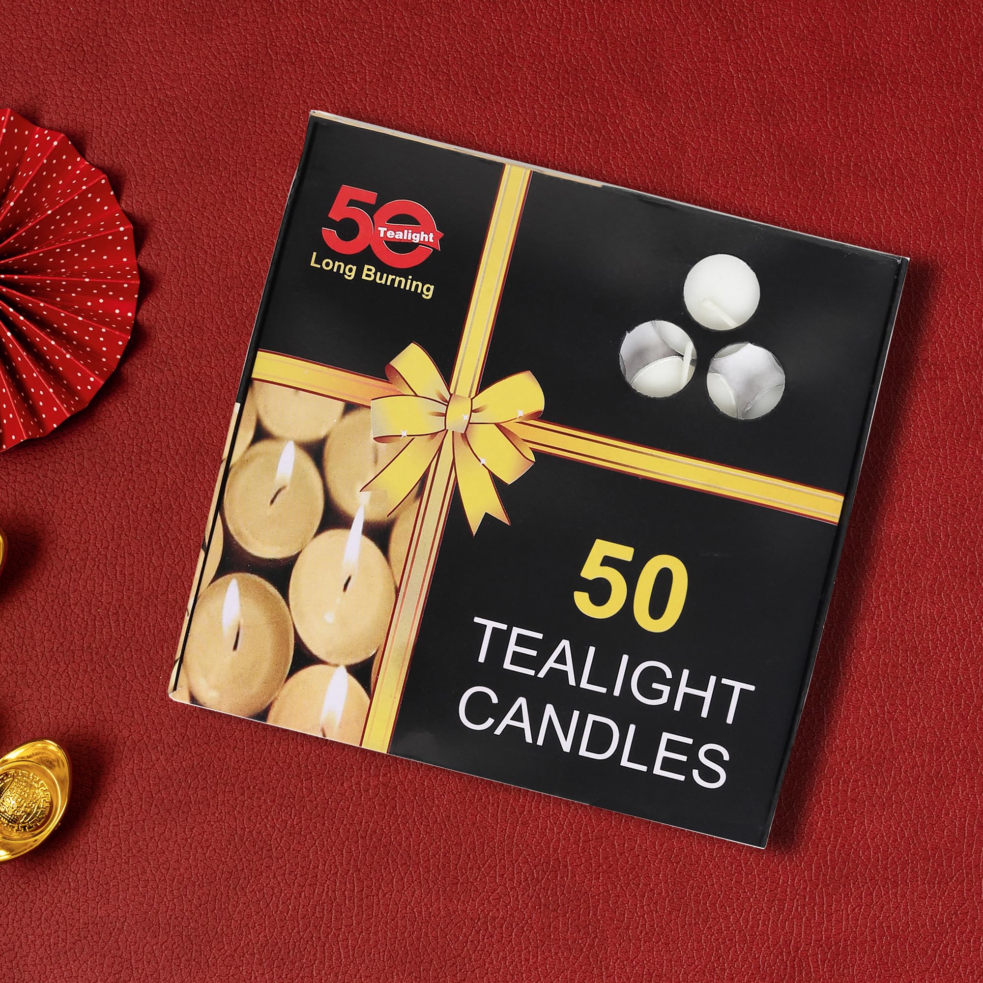 Premium Tea Light Candles Set of 50, 4 Hours Long Burning Wax Tealight Candles for Home Decoration, Festival, Holiday, Diwali, Long Time Burning Candle Light Multiple Pack