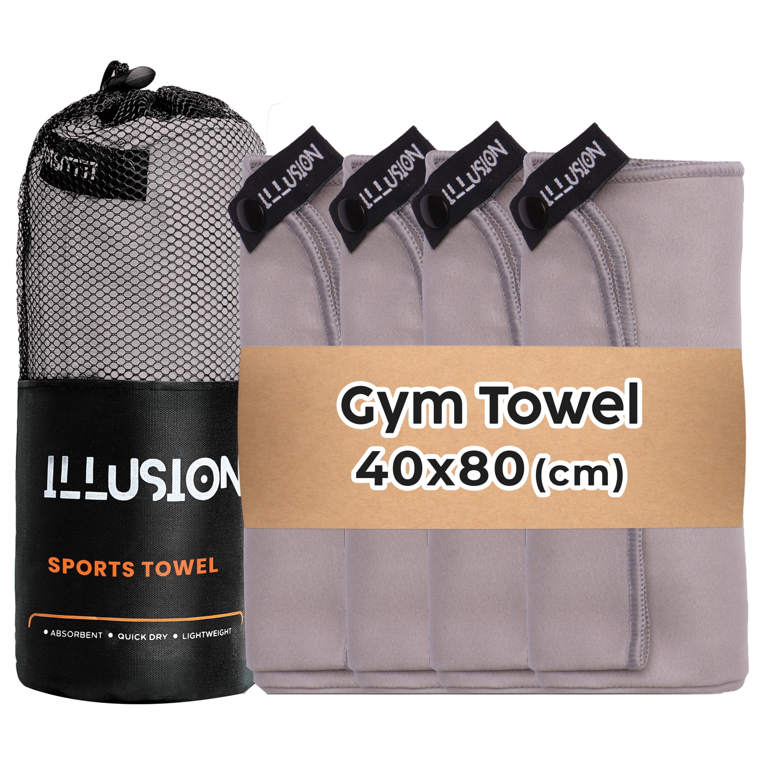 illusion Small Microfibre Gym Towel for Active Sports (40x80cm) - Lightweight Quick Dry Towel - Ideal for Cardio, Cycling, Strength Training, Yoga, and Running, Perfect for Athletes Training Outdoors
