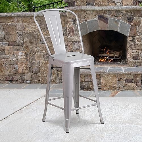 Miniatura 2 de Taburete de metal de interior y exterior de Flash Furniture, Metal, Plateado