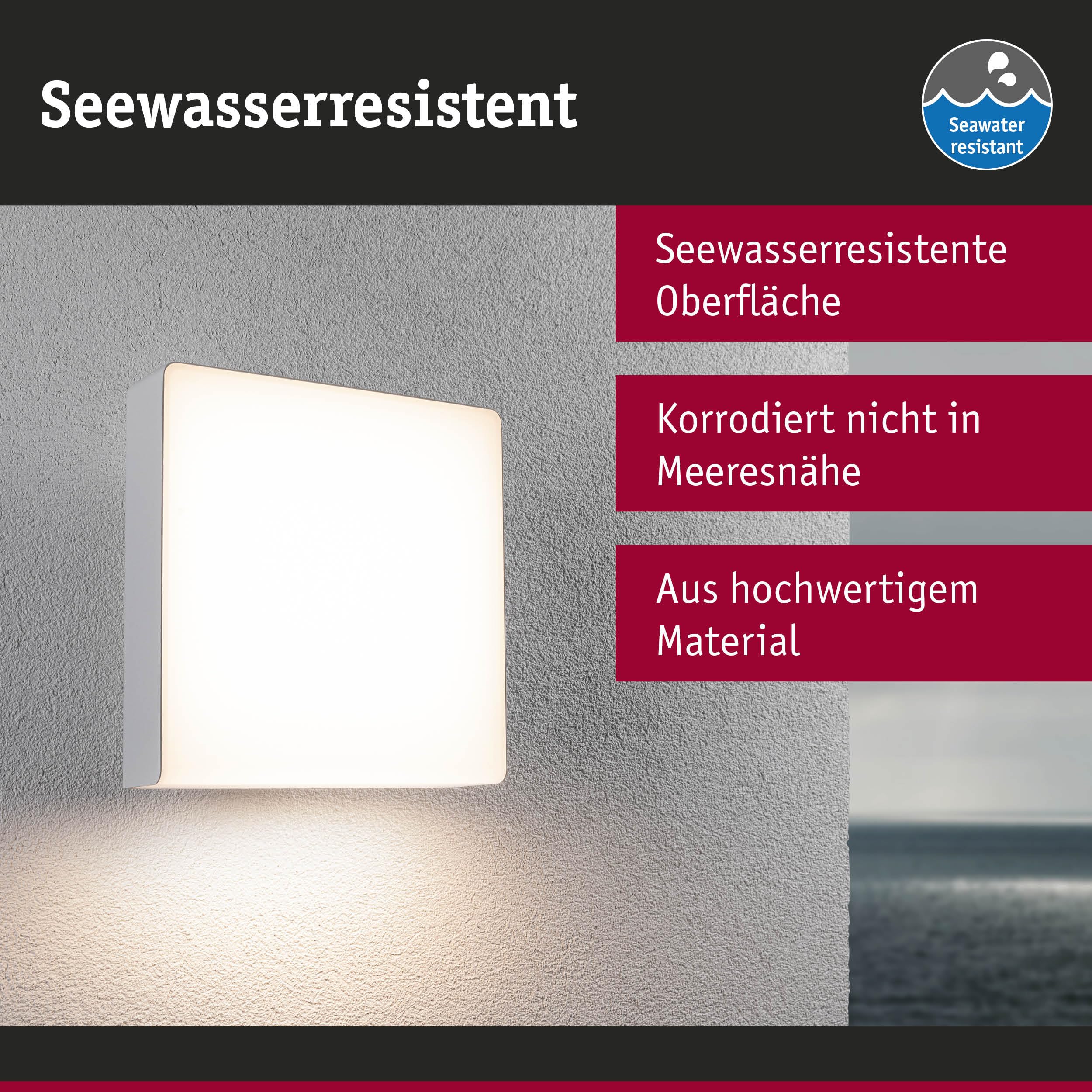 Paulmann LED Außenwandleuchte Smart Home Zigbee 3.0 Azalena Dämmerungsgesteuerter Bewegungsmelder (HF) insektenfreundlich IP44 250x250mm Tunable Warm 8,5W 700lm 230V Weiß Kunststoff, Aluminium 94843
