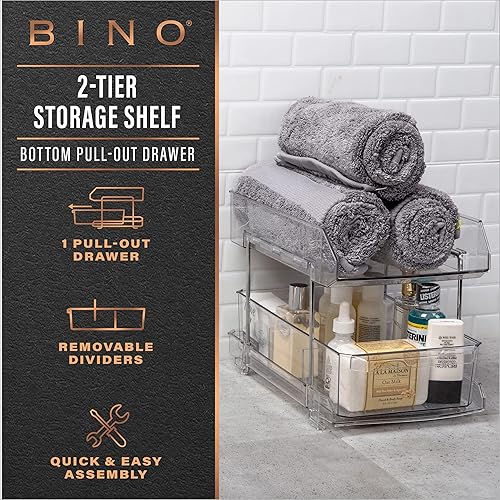 Miniatura 3 de BINO Organizador de almacenamiento transparente de 2 niveles con divisores  Cajón inferior deslizante para debajo del fregadero, botiquín  Armario