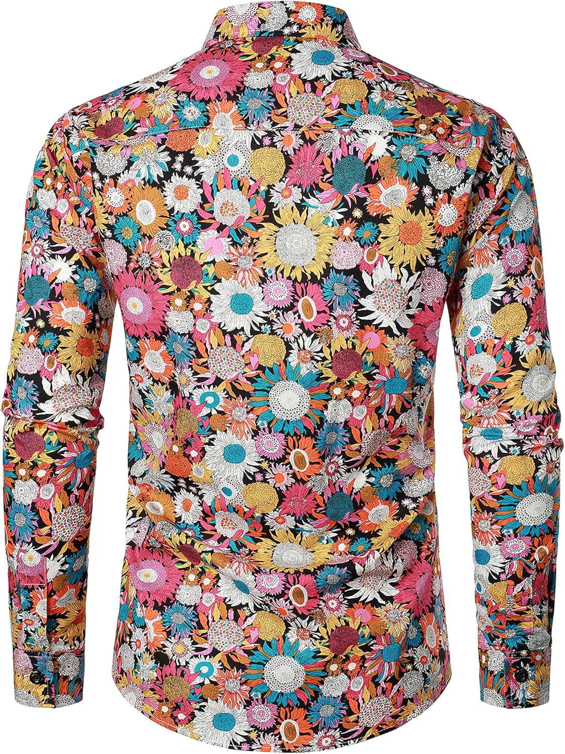 JOGAL Mens 70s Floral Dress Shirt Long Sleeve Printed Casual Button Down Shirts - Image 2