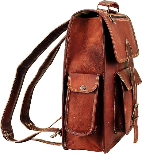 Miniatura 3 de Mochila de cuero genuino de 16 pulgadas para mujeres y hombres, mochila retro vintage para portátil