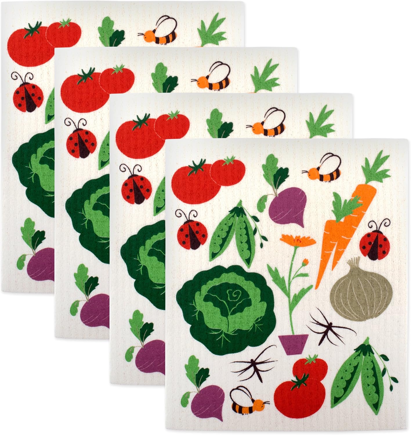 DII Swedish Dishcloth Cleaning Collection, 7.75 x 6.75", Veggies, 4 Piece