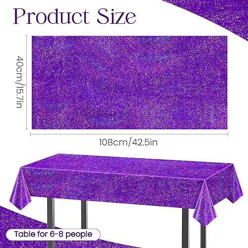 Miniatura 2 de 1 mantel láser holográfico morado iridiscencia brillante de 40 x 108 pulgadas, manteles rectangulares de papel de aluminio aguamarina para