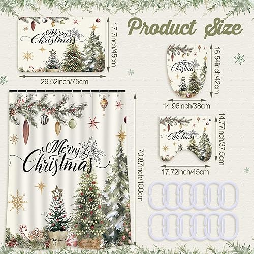 Miniatura 2 de Juego de 4 cortinas de ducha negras Afro Santa Claus Merry Christmas con alfombras antideslizantes, cubierta para tapa de inodoro, juego de cortina