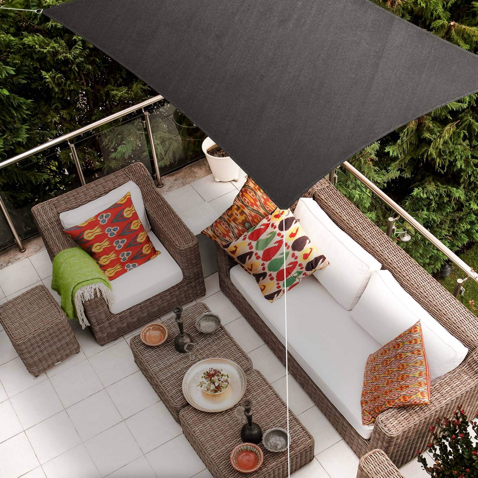 Skojig Premium Sonnensegel Rechteckig 2x3m dunkelgrau inkl. Befestigungsseilen aus wetterbeständingen HDPE | Sonnenschutz Schattenspender Garten Balkon Camping & Terrasse